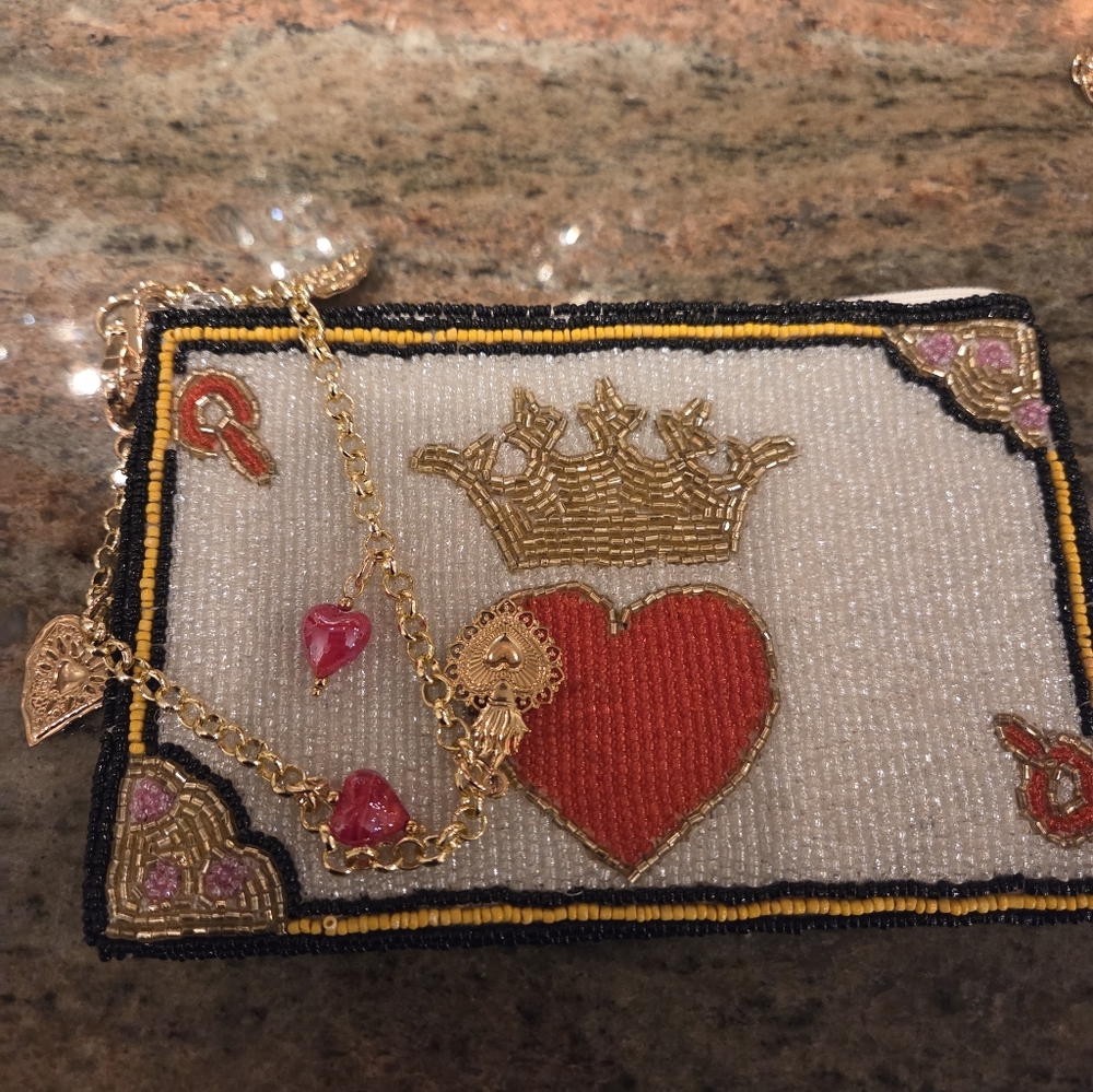 Beaded Queen of Hearts and Crown Clutch Or Wristlet